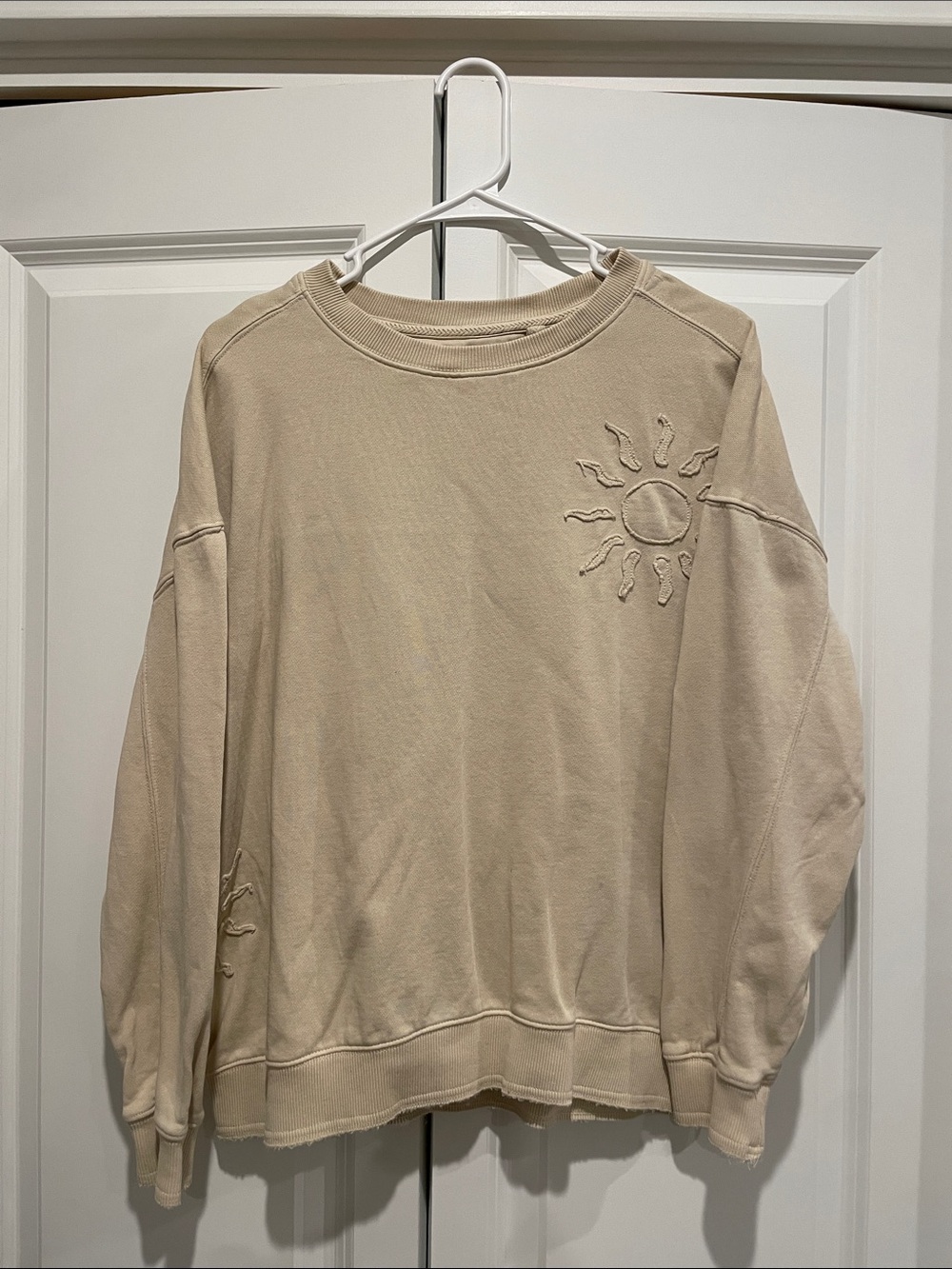 Beige Sun Embroidered Crewneck Sweatshirt